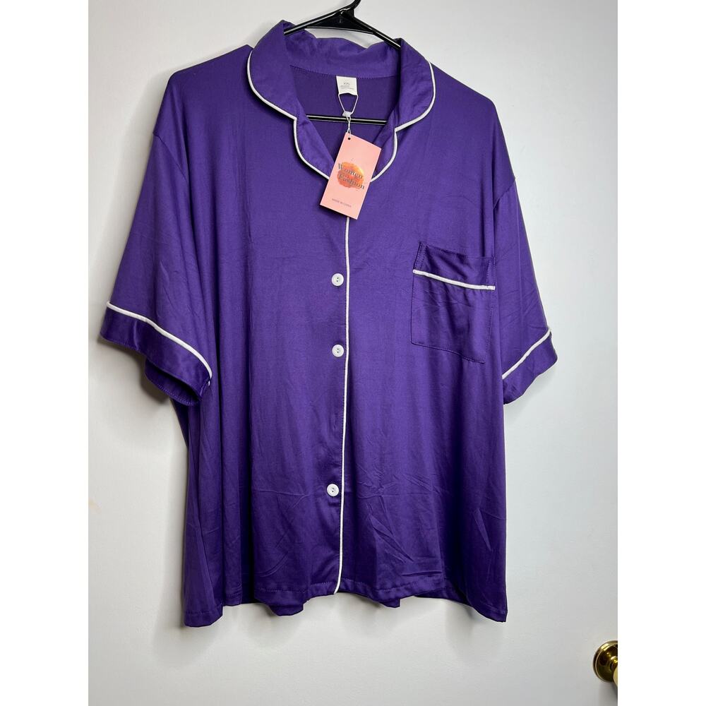 Womens XXL Purple Pajama Set with White Edging NWT